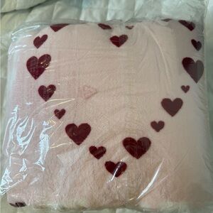Victoria's Secret Light Pink Throw Blanket with Burgundy Heart Pattern